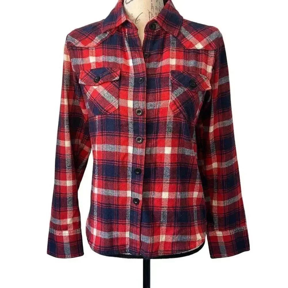 Molikai Surf Red Plaid Flannel Long Sleeve Button Shirt Jr L